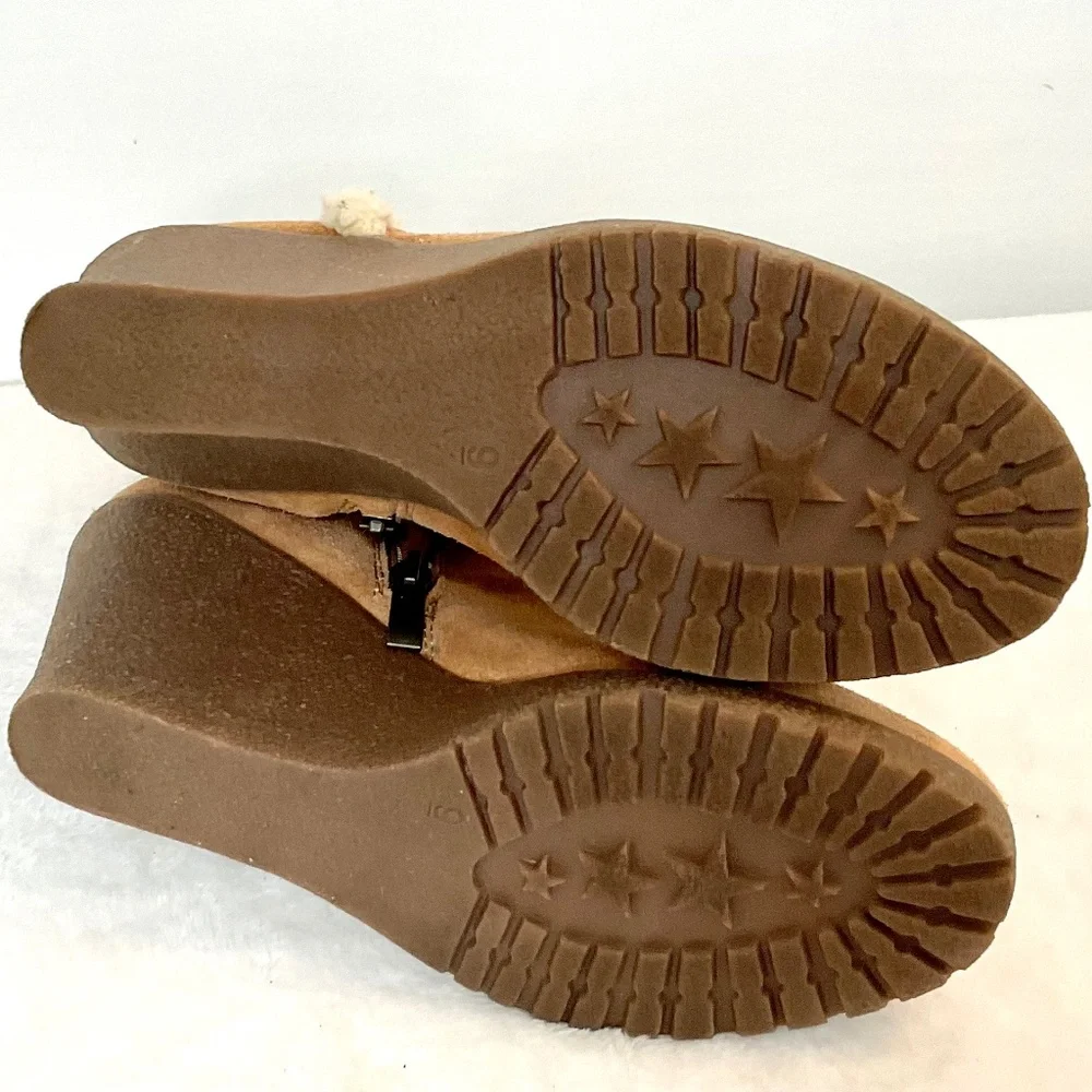 BJORNDAL AMY Fur Lined Brown Zip Up Ankle Wedge Suede Winter Booties Size 9 - Picture 3 of 16